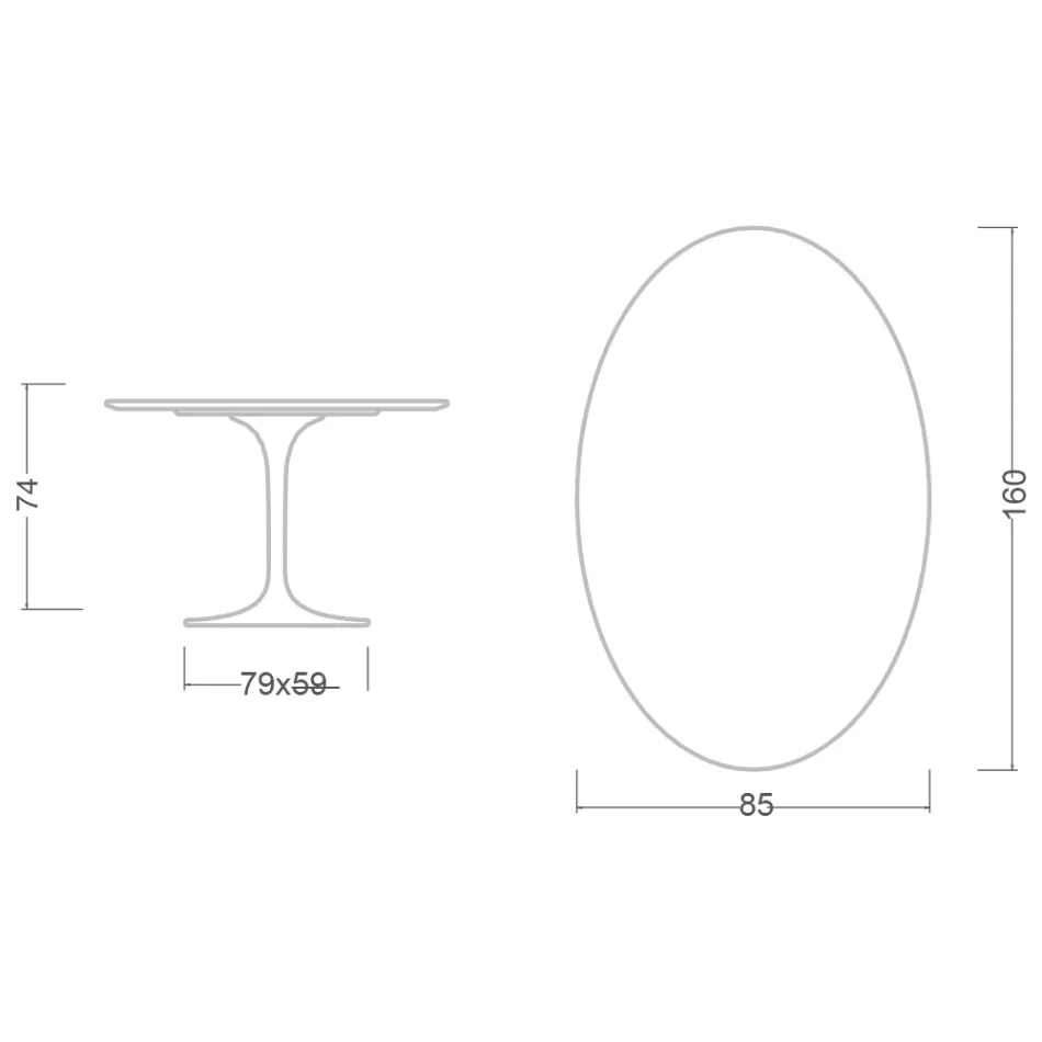 Mesa Tulipa H 74 Oval em Cerâmica Aura 22 Fabricada na Itália - Escarlate Viadurini