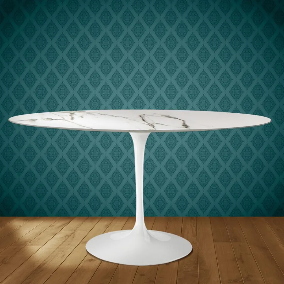 Mesa Tulipa H 74 Oval em Cerâmica Aura 22 Fabricada na Itália - Escarlate Viadurini