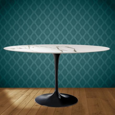 Mesa Tulipa H 74 Oval em Cerâmica Aura 22 Fabricada na Itália - Escarlate Viadurini