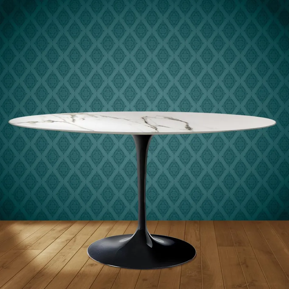 Mesa Tulipa H 74 Oval em Cerâmica Aura 22 Fabricada na Itália - Escarlate Viadurini