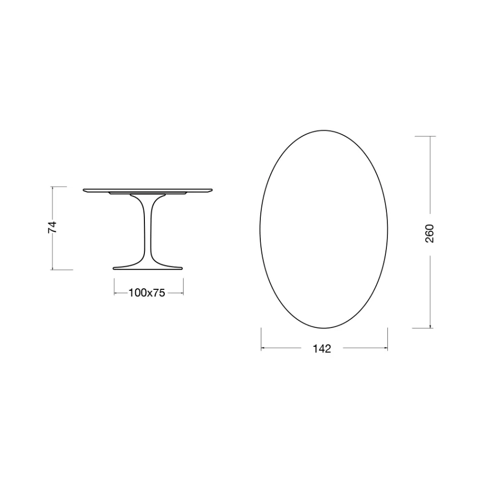Mesa Tulipa Eero Saarinen H 74 Oval em Cerâmica Entzo Made in Italy - Scarlet Viadurini