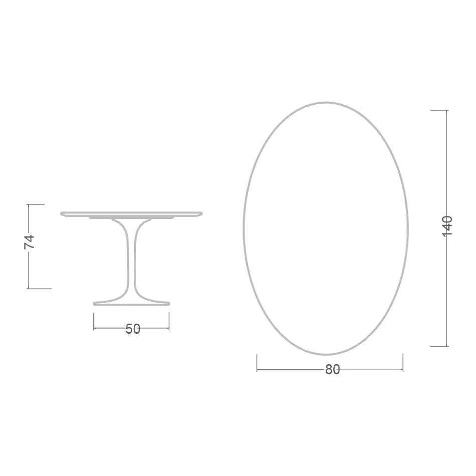 Mesa Tulipa de Eero Saarinen, oval, 74 cm de altura, em cerâmica brilhante, fabricada na Itália - Escarlate Viadurini