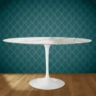 Mesa Tulipa de Eero Saarinen, oval, 74 cm de altura, em cerâmica brilhante, fabricada na Itália - Escarlate Viadurini