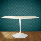 Mesa Tulipa de Eero Saarinen, oval, 74 cm de altura, em cerâmica Marmorio, fabricada na Itália - Escarlate Viadurini
