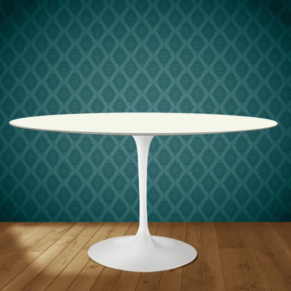 Mesa Tulipa H 74 Oval em cerâmica Moonè, fabricada na Itália - Escarlate Viadurini