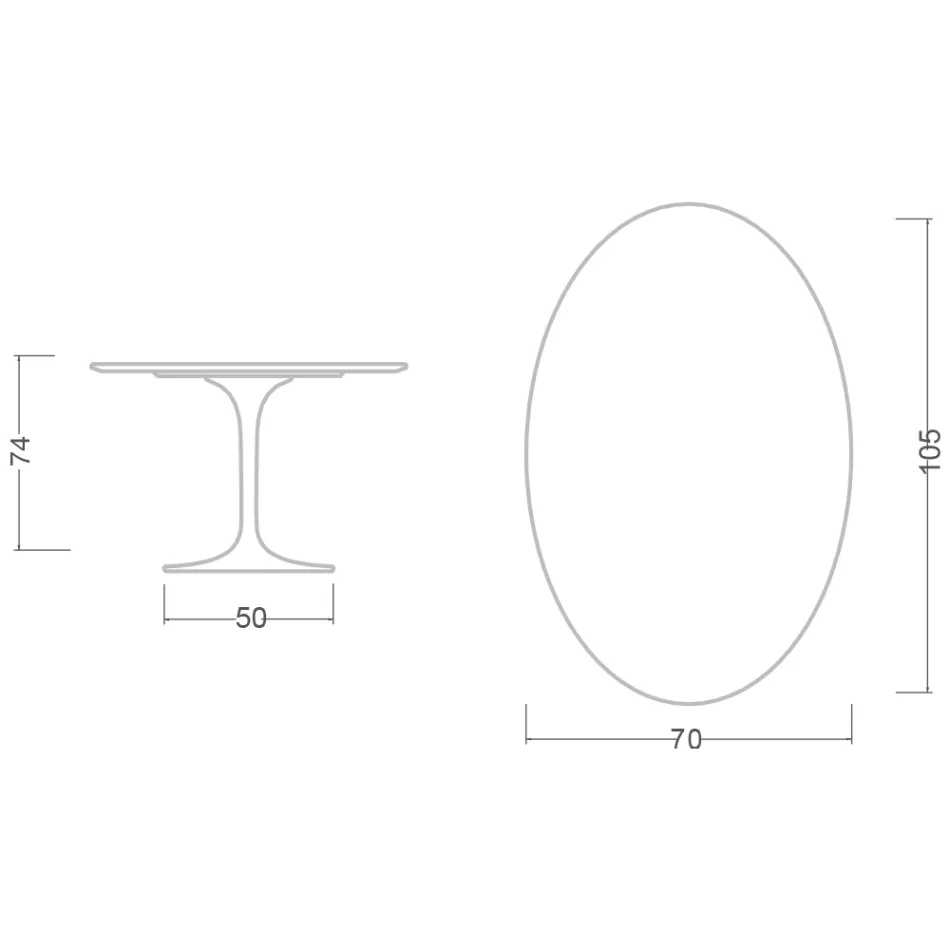 Mesa Tulipa H 74 Oval em cerâmica Moonè, fabricada na Itália - Escarlate Viadurini
