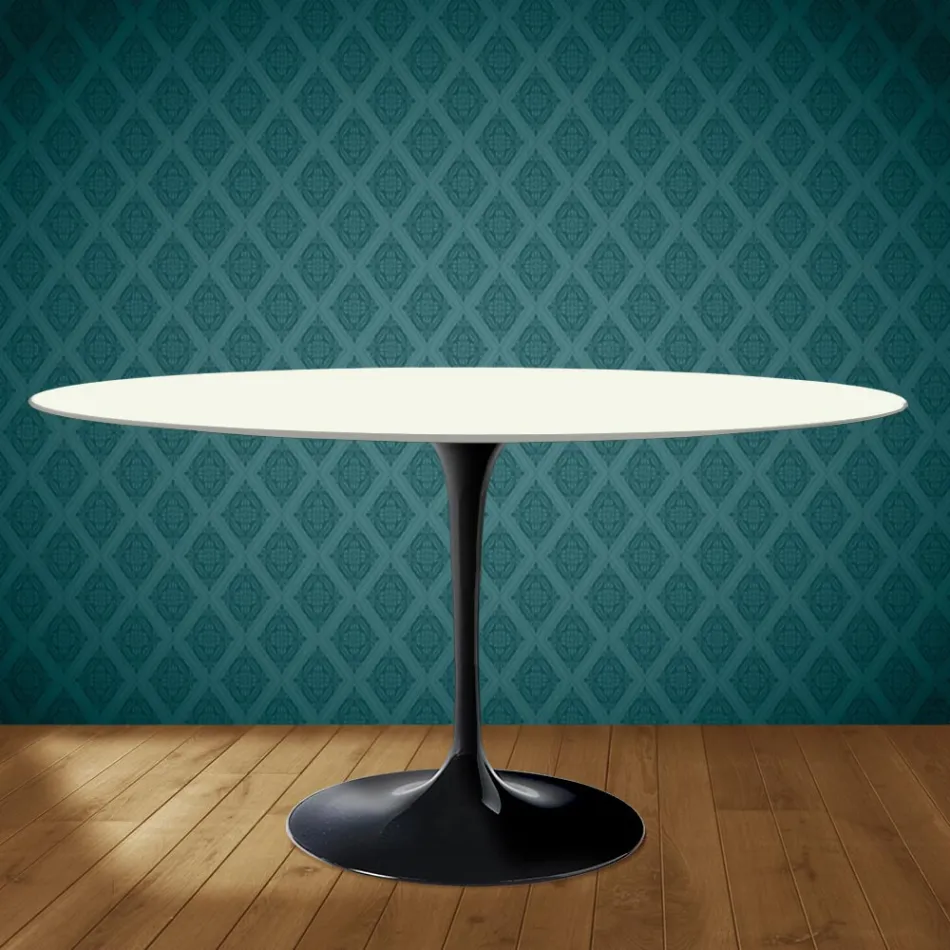 Mesa Tulipa H 74 Oval em cerâmica Moonè, fabricada na Itália - Escarlate Viadurini