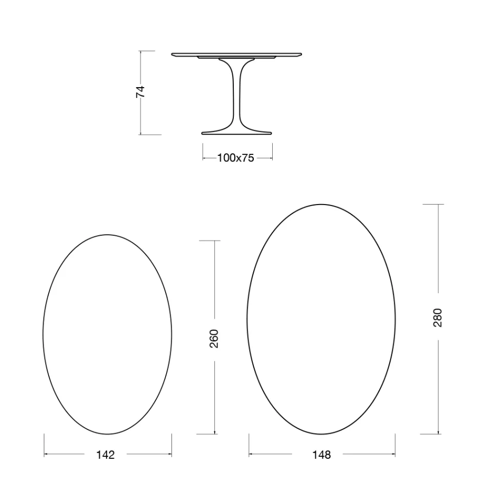Mesa Tulipa Eero Saarinen H 74 Oval em Cerâmica Rem Made in Italy - Scarlet Viadurini