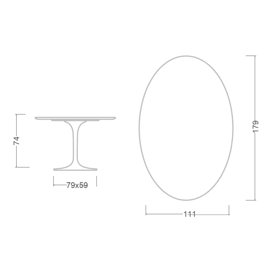 Mesa Tulipa H 74 Oval em Cerâmica Salina, fabricada na Itália - Escarlate Viadurini