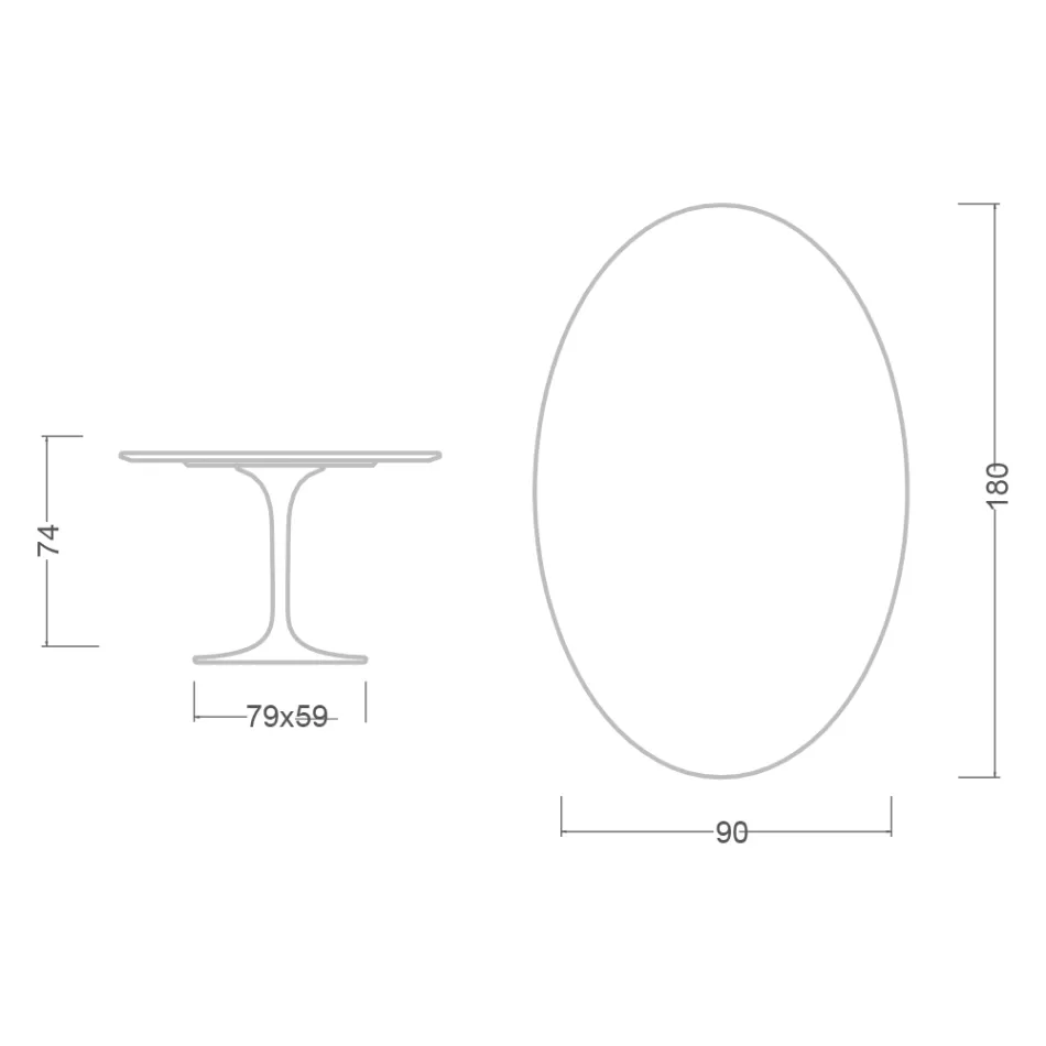 Mesa Tulipa H 74 Oval em Cerâmica Salina, fabricada na Itália - Escarlate Viadurini