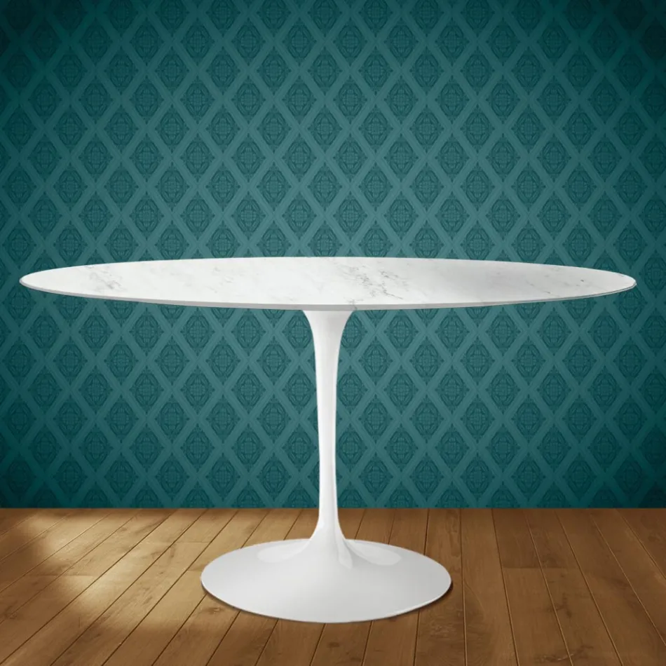 Mesa Tulipa H 74 Oval em Cerâmica Salina, fabricada na Itália - Escarlate Viadurini