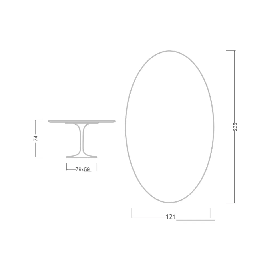 Mesa Tulipa H 74 Oval em Cerâmica Salina, fabricada na Itália - Escarlate Viadurini