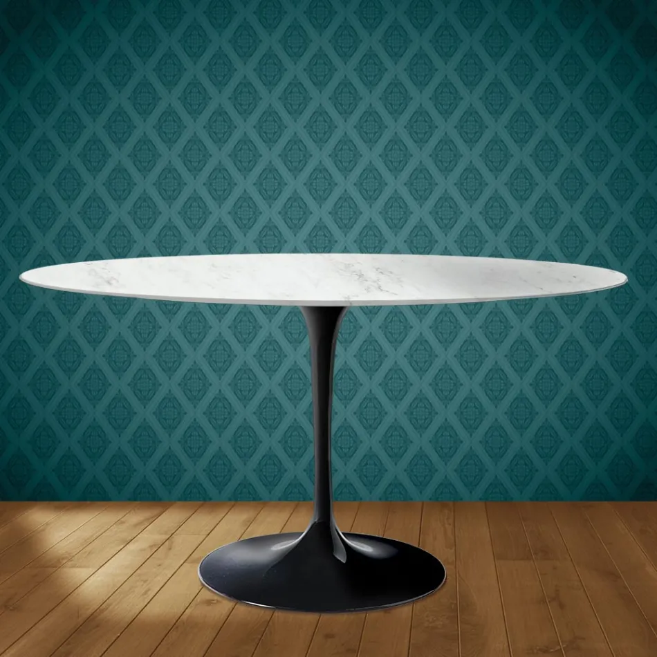 Mesa Tulipa H 74 Oval em Cerâmica Salina, fabricada na Itália - Escarlate Viadurini