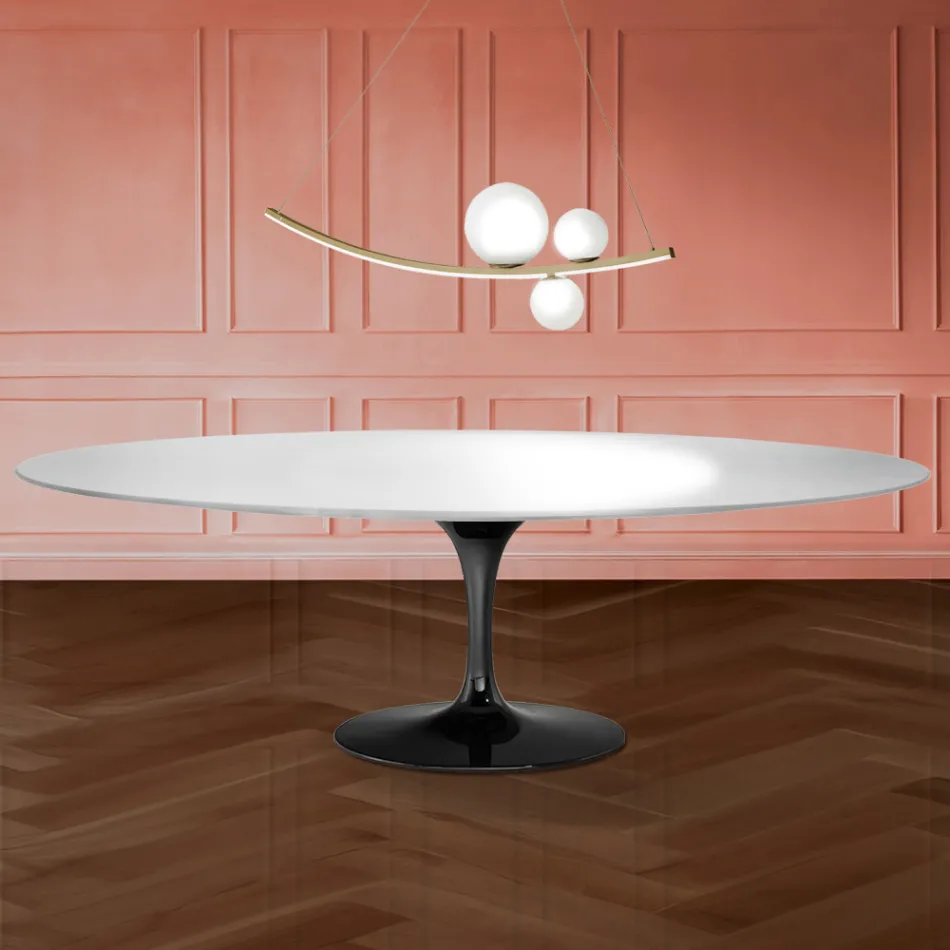 Mesa Tulipa H 74 Oval em Laminado Líquido Fabricada na Itália - Escarlate Viadurini