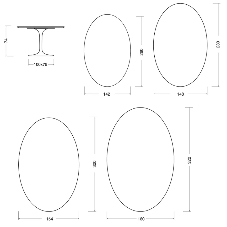 Mesa Tulipa H 74 Oval em Laminado Líquido Fabricada na Itália - Escarlate Viadurini