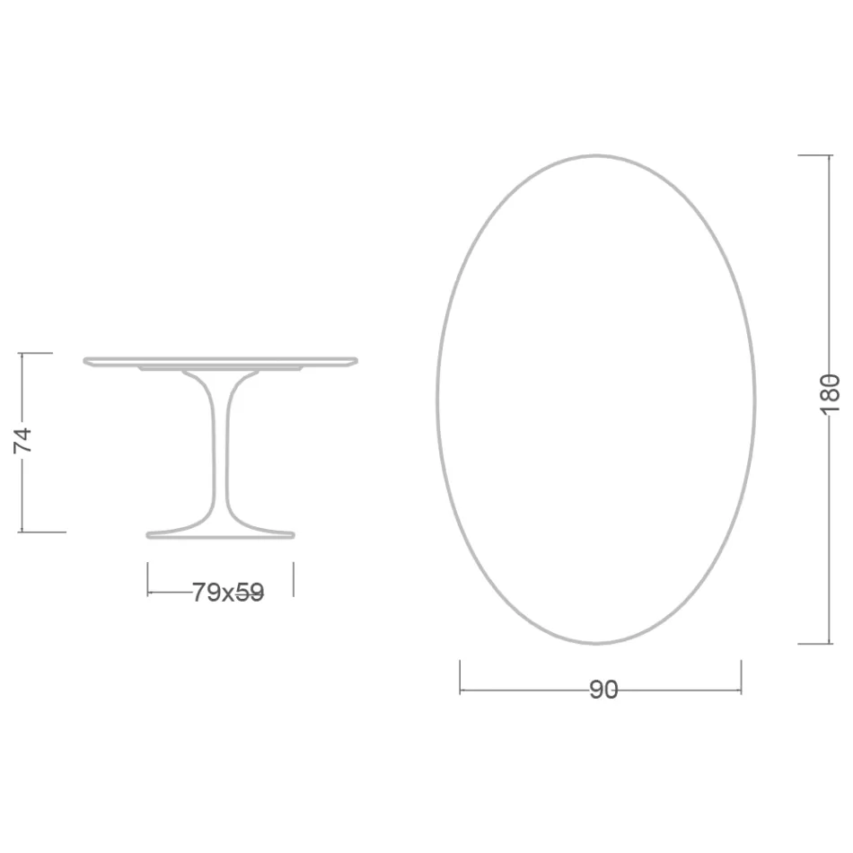 Mesa Tulipa Eero Saarinen H 74 Oval em Laminado Líquido Preto Made in Italy - Escarlate Viadurini