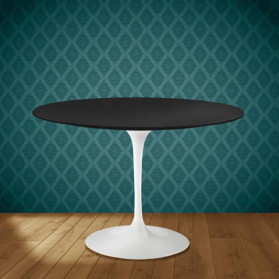 Mesa Tulipa de Eero Saarinen, 74 cm de altura, redonda, em cerâmica Domoos, fabricada na Itália - Escarlate Viadurini