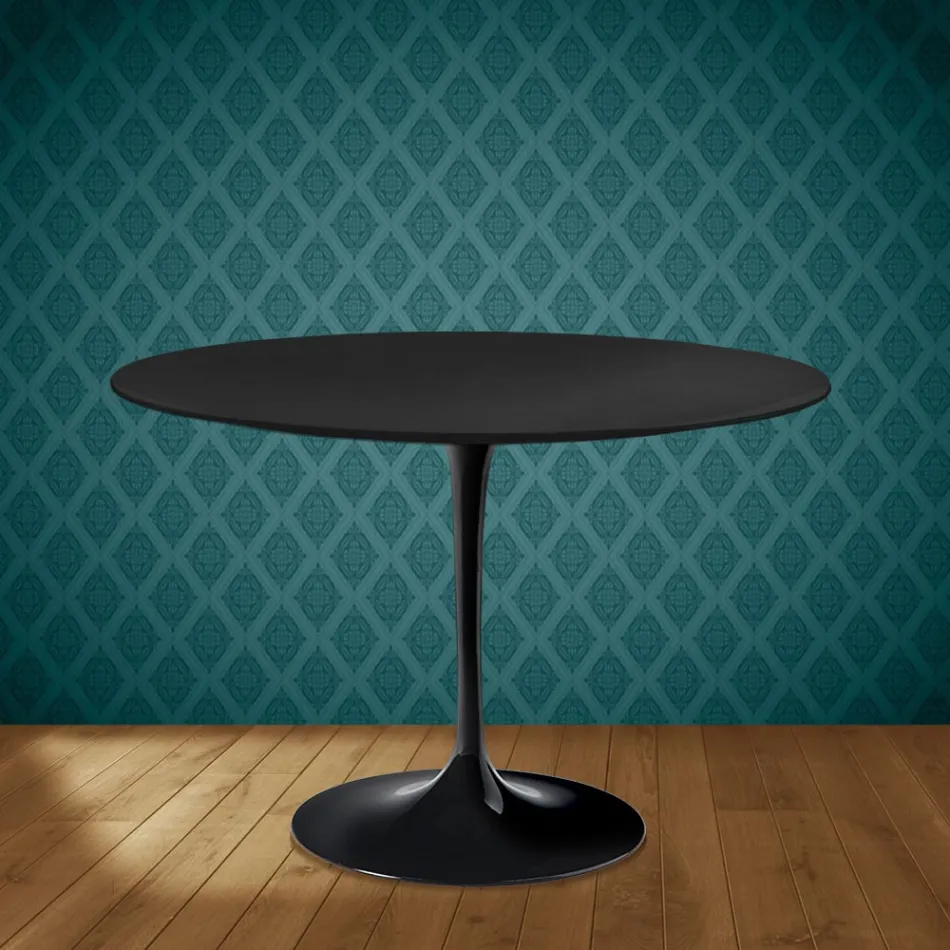 Mesa Tulipa de Eero Saarinen, 74 cm de altura, redonda, em cerâmica Domoos, fabricada na Itália - Escarlate Viadurini