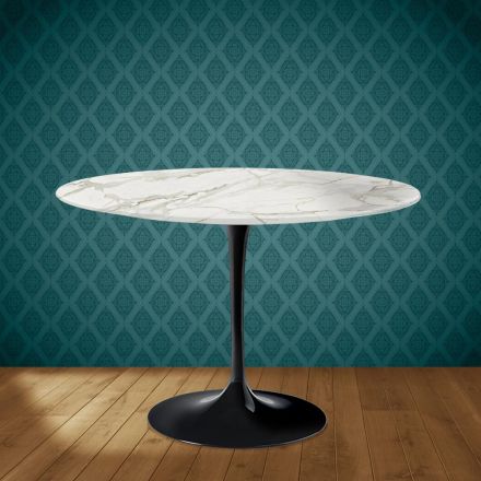 Mesa Tulipa de Eero Saarinen, 74 cm de altura, redonda, em cerâmica brilhante, fabricada na Itália - Escarlate Viadurini