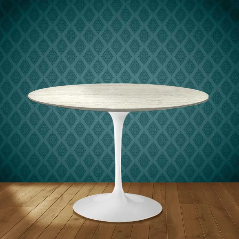 Mesa Tulipa de Eero Saarinen, 74 cm de altura, redonda, em cerâmica Marmorio, fabricada na Itália - Escarlate Viadurini