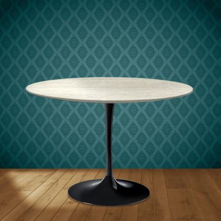 Mesa Tulipa de Eero Saarinen, 74 cm de altura, redonda, em cerâmica Marmorio, fabricada na Itália - Escarlate Viadurini