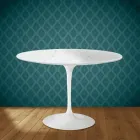 Mesa Tulipa de Eero Saarinen, 74 cm de altura, redonda, em cerâmica Salina, fabricada na Itália - cor escarlate Viadurini