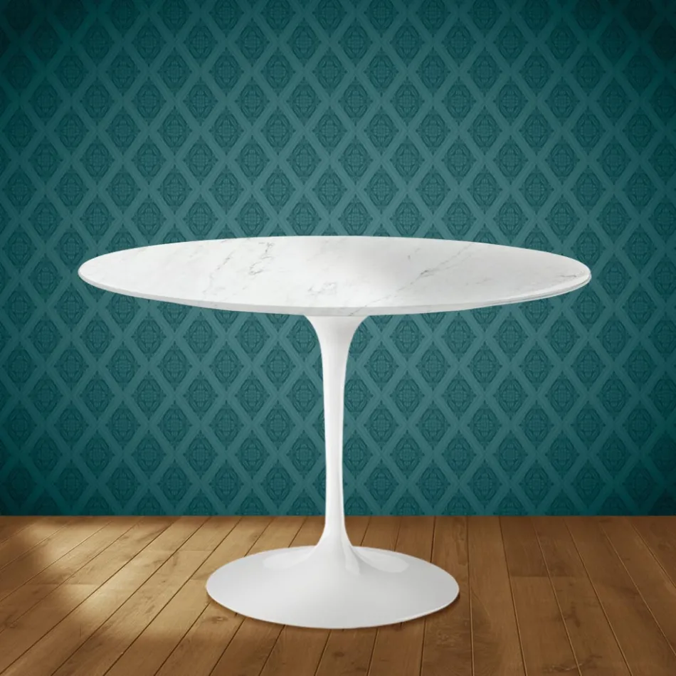 Mesa Tulipa de Eero Saarinen, 74 cm de altura, redonda, em cerâmica Salina, fabricada na Itália - cor escarlate Viadurini