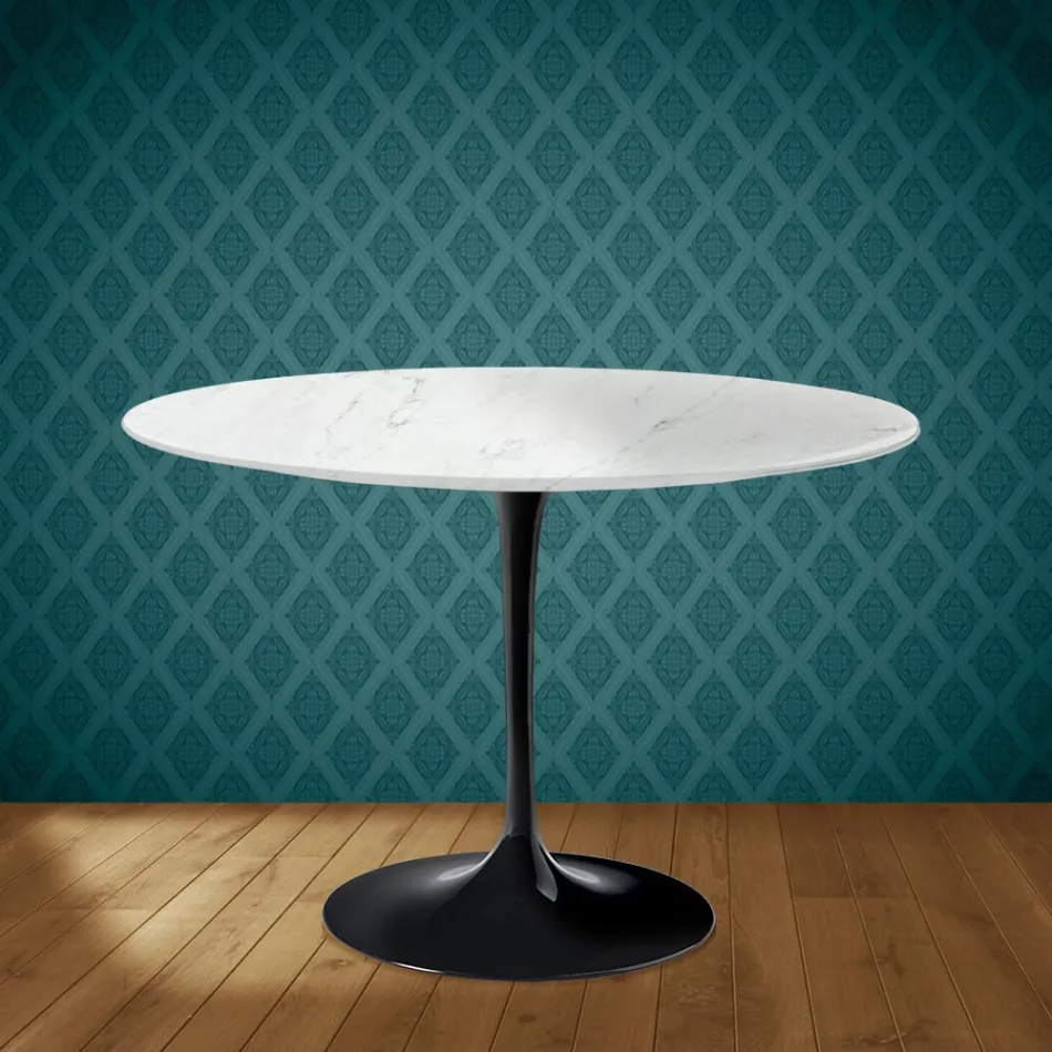 Mesa Tulipa de Eero Saarinen, 74 cm de altura, redonda, em cerâmica Salina, fabricada na Itália - cor escarlate Viadurini