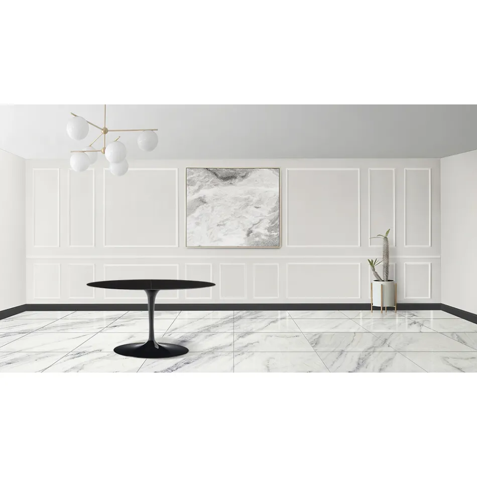 Mesa Tulip Eero Sarinen H 73 Oval Extensível em Laminado Líquido Preto - Escarlate Viadurini