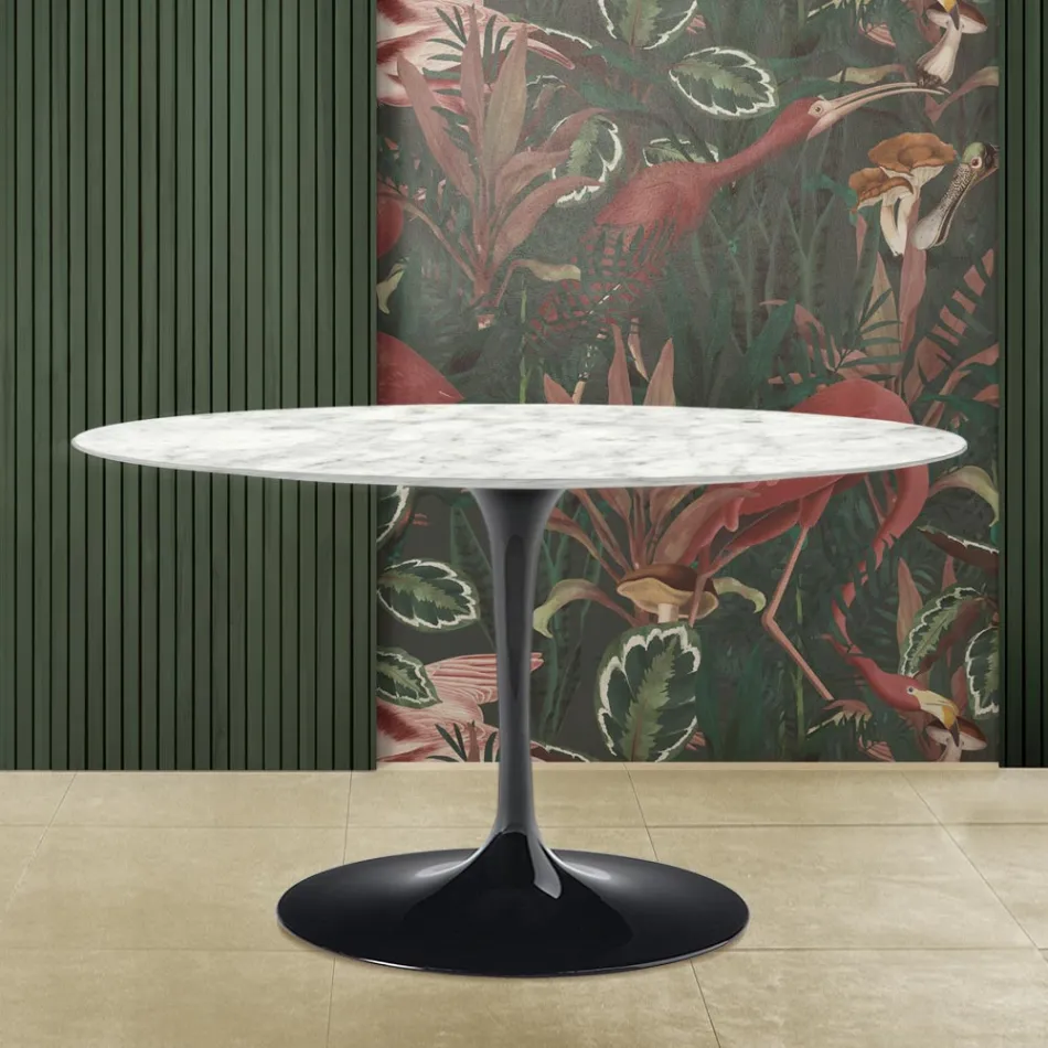 Mesa Tulipa Saarinen H 73 com tampo oval em mármore de Carrara Made in Italy - Escarlate Viadurini