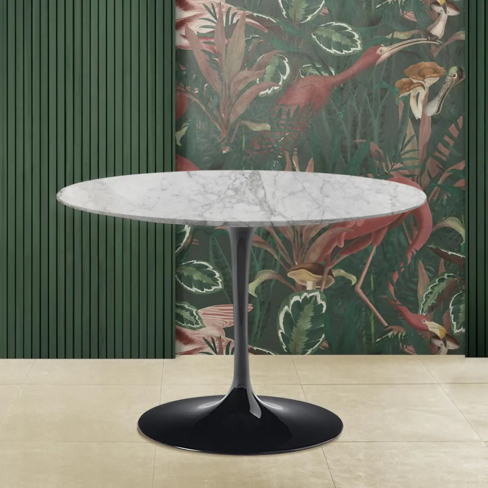 Mesa Tulipa Saarinen H 73 com tampo redondo em mármore Arabescato Made in Italy Viadurini
