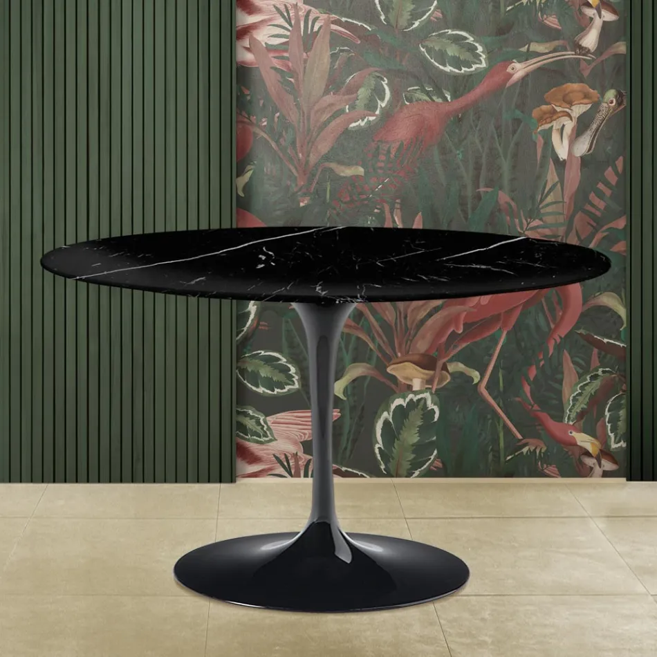 Mesa Saarinen Tulip H 73 com tampo redondo em mármore preto Marquinia Made in Italy - Escarlate Viadurini