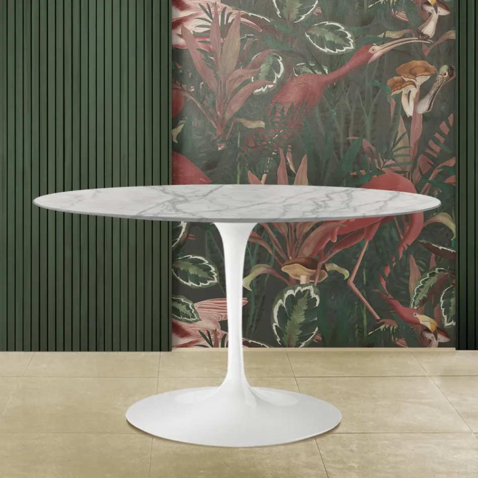 Mesa Tulipa Saarinen H 73 Oval em mármore de Carrara Statuarietto Made in Italy - Escarlate Viadurini