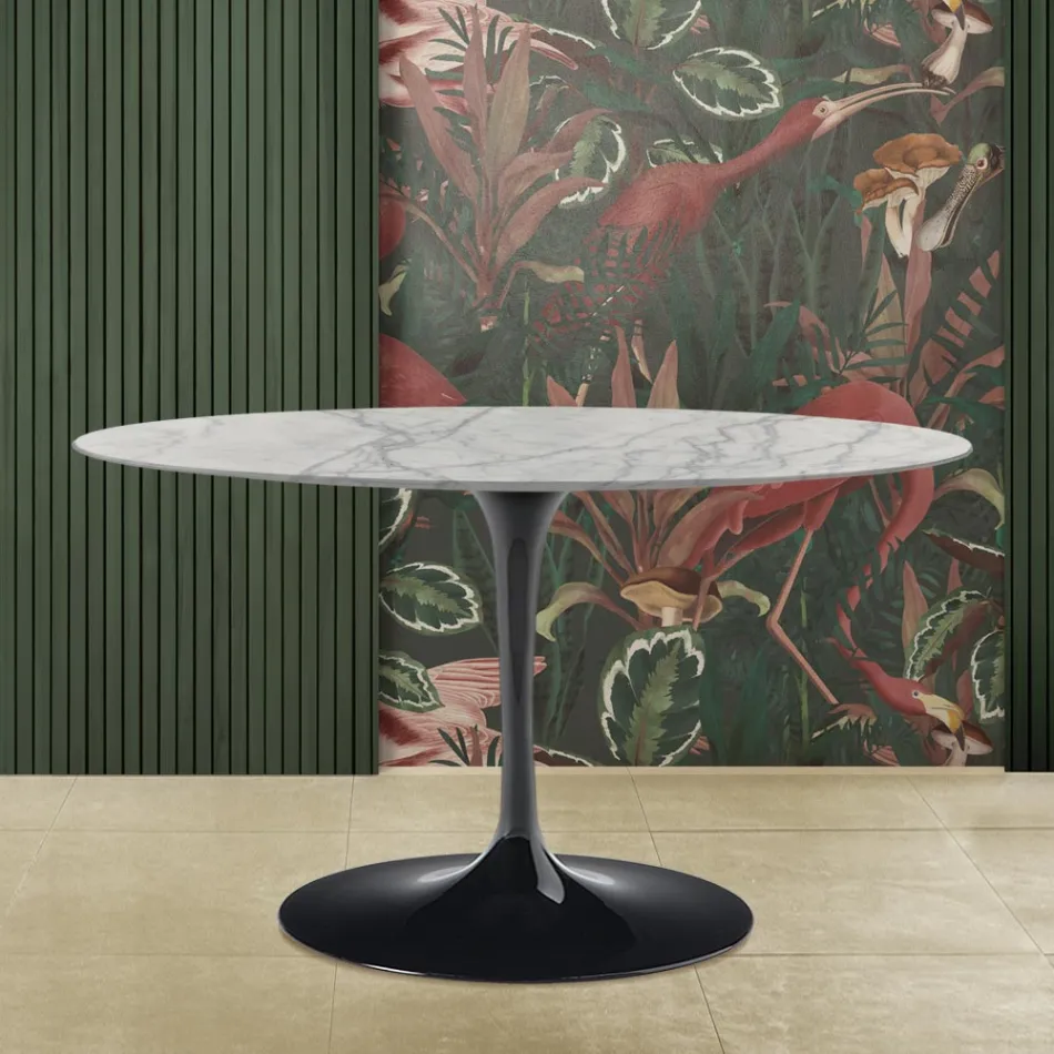 Mesa Tulipa Saarinen H 73 Oval em mármore de Carrara Statuarietto Made in Italy - Escarlate Viadurini