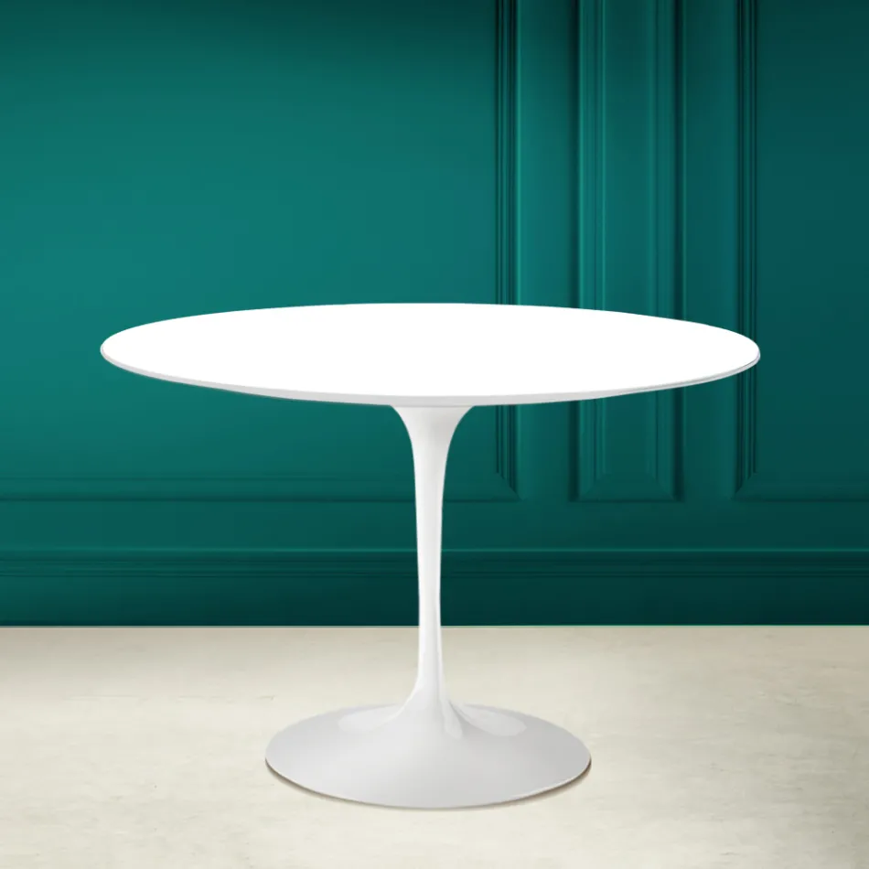 Mesa Tulipa Saarinen H 73 Redonda em Cerâmica Branco Absoluto Made in Italy - Scarlet Viadurini