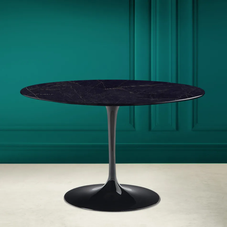Mesa Tulipa Saarinen H 73 Redonda Cerâmica Noir Laurent Made in Italy - Escarlate Viadurini