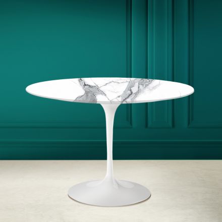 Mesa Tulipa Saarinen H 73 Redonda Cerâmica Statuario Altissimo Made in Italy - Escarlate Viadurini