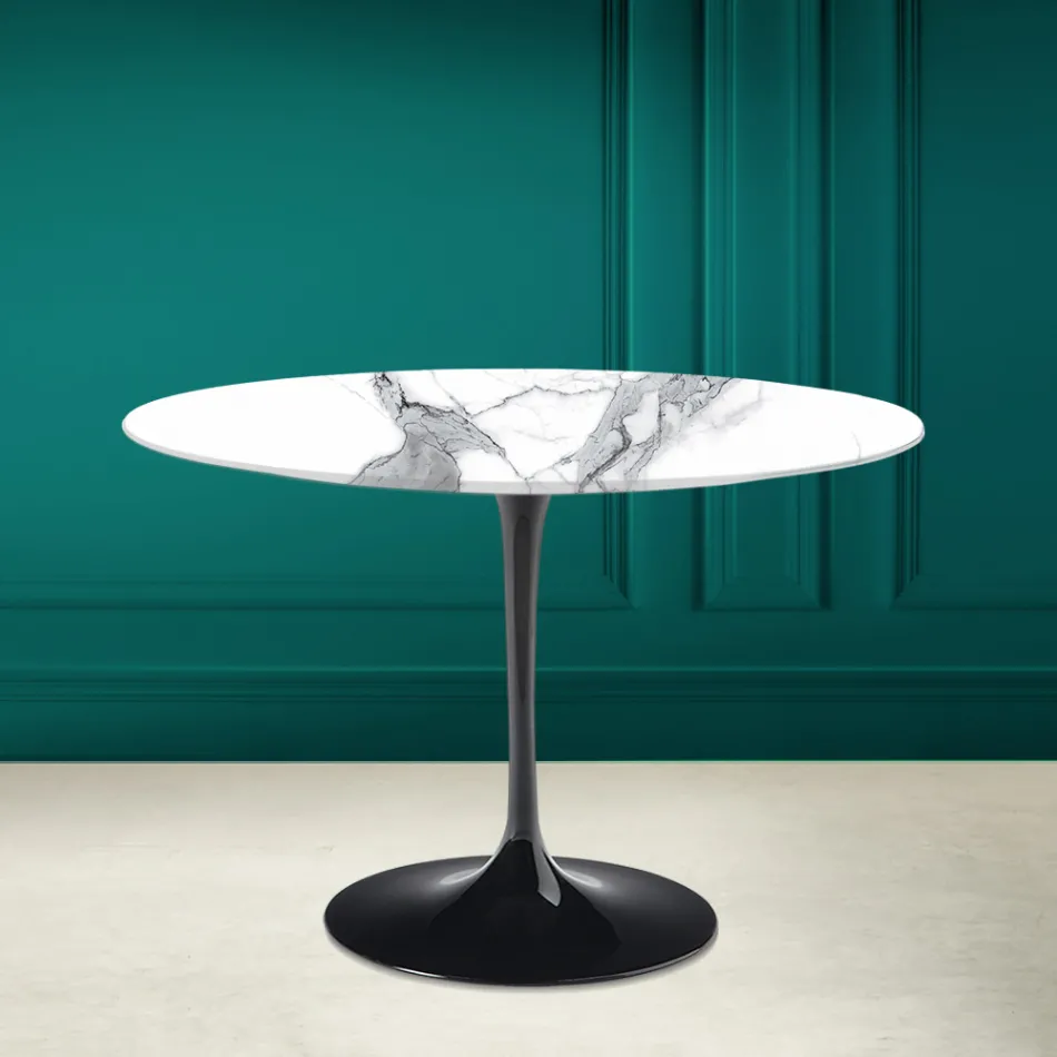 Mesa Tulipa Saarinen H 73 Redonda Cerâmica Statuario Altissimo Made in Italy - Escarlate Viadurini