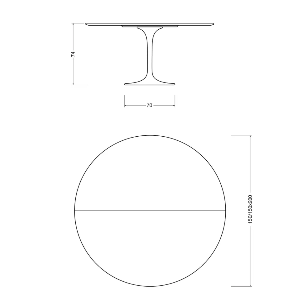 Mesa Saarinen Tulip H 74 extensível em laminado líquido branco, fabricada na Itália - Scarlet Viadurini