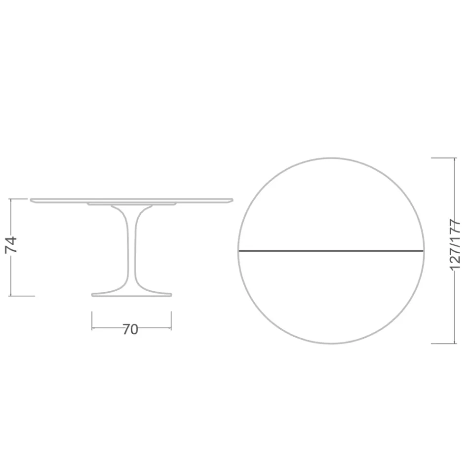 Mesa Saarinen Tulip H 74 Extensível em Laminado Líquido Preto Fabricado em Itália - Scarlet Viadurini