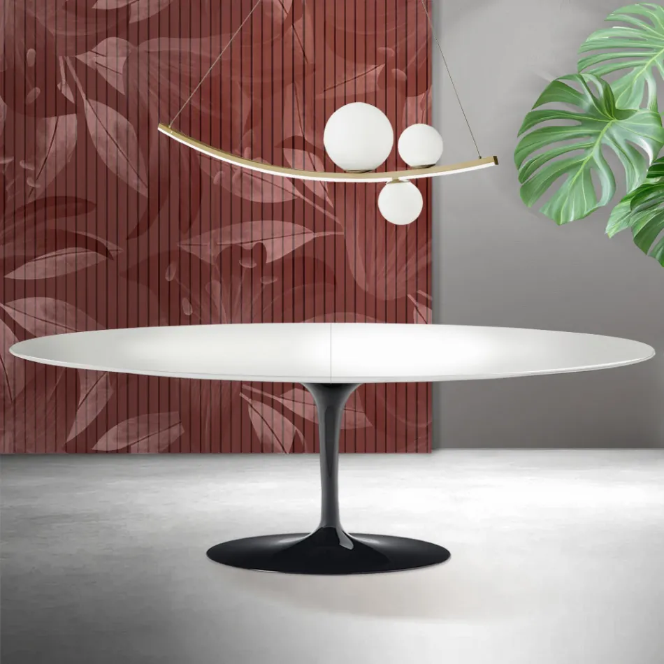 Mesa Saarinen Tulip extensível de 74 cm em cerâmica Florim branca - Scarlet Viadurini