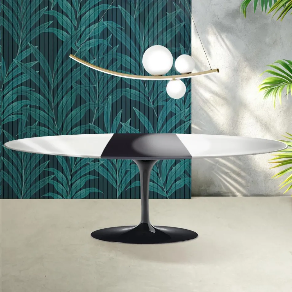 Mesa Saarinen Tulip extensível de 74 cm em cerâmica Florim branca brilhante - Scarlet Viadurini