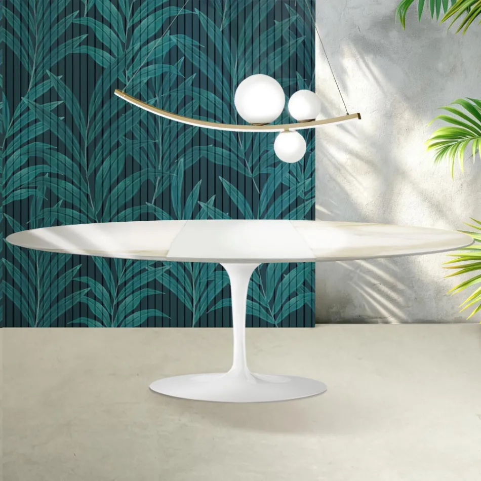 Mesa Saarinen Tulip extensível de 74 cm em cerâmica Florim Calacatta Gold Gloss - Scarlet Viadurini