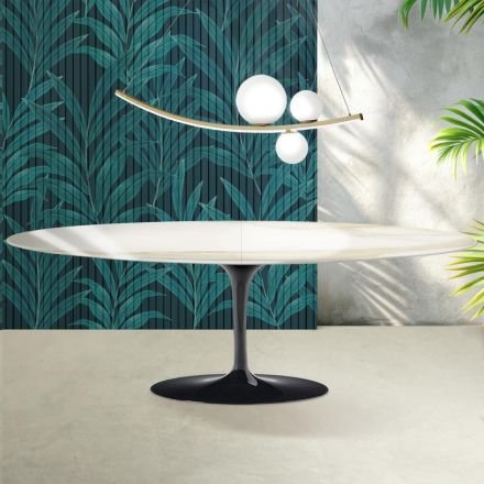 Mesa Saarinen Tulip extensível de 74 cm em cerâmica Florim Calacatta Gold Gloss - Scarlet Viadurini