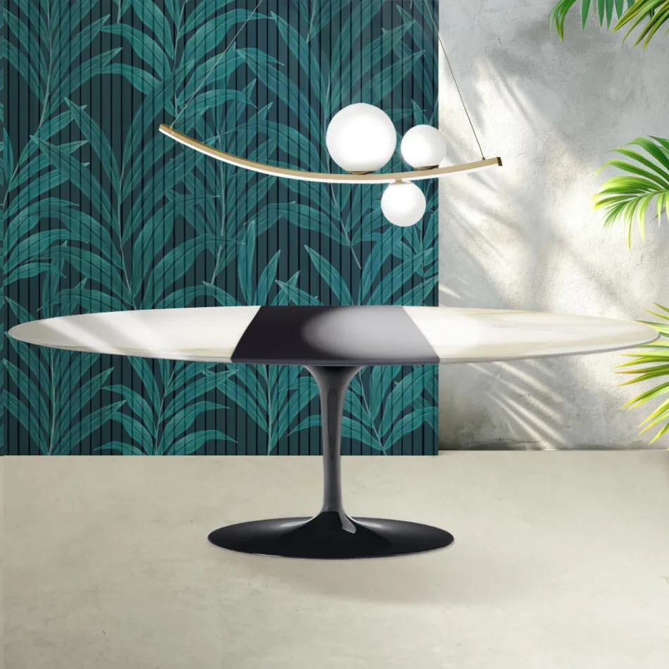 Mesa Saarinen Tulip extensível de 74 cm em cerâmica Florim Calacatta Gold Gloss - Scarlet Viadurini