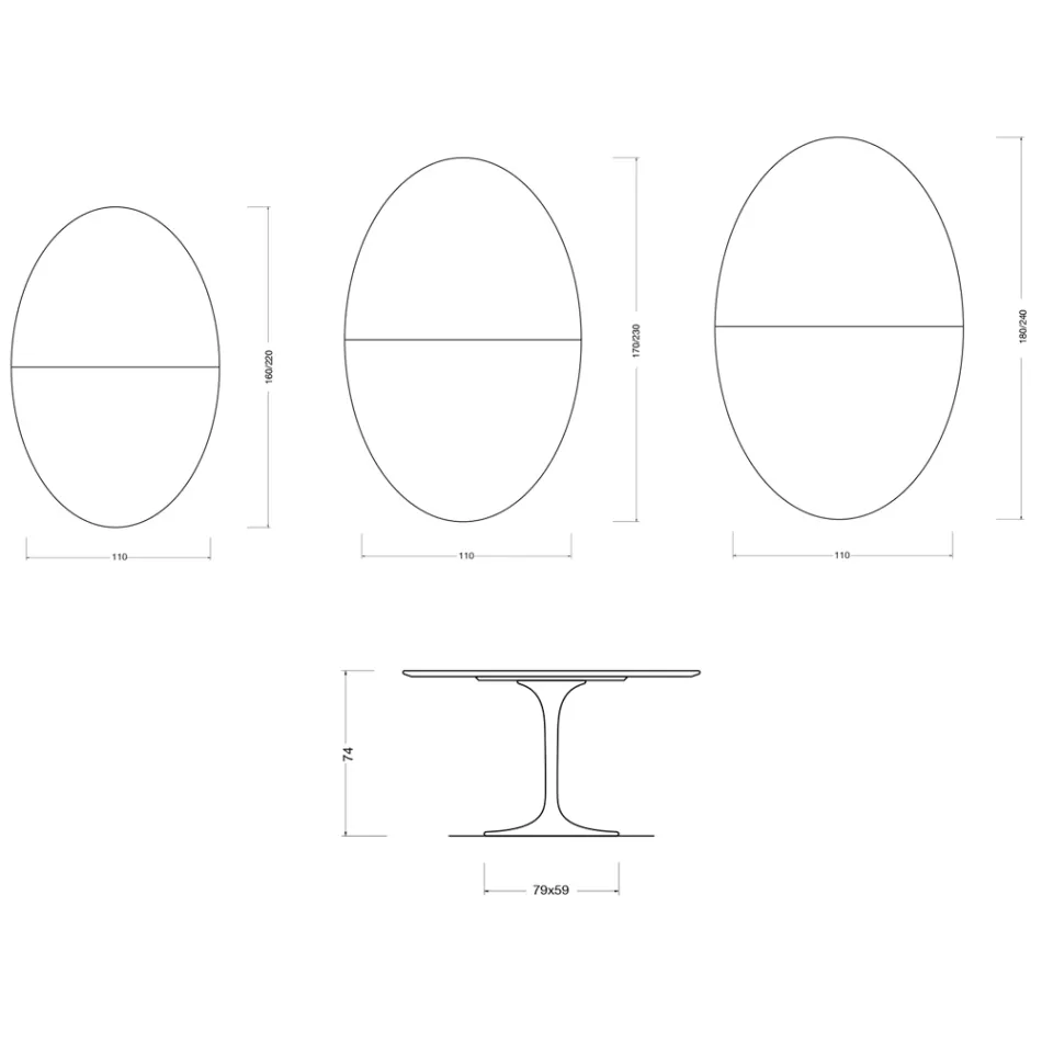 Mesa Saarinen Tulip extensível de 74 cm em cerâmica Florim Calacatta Gold Gloss - Scarlet Viadurini