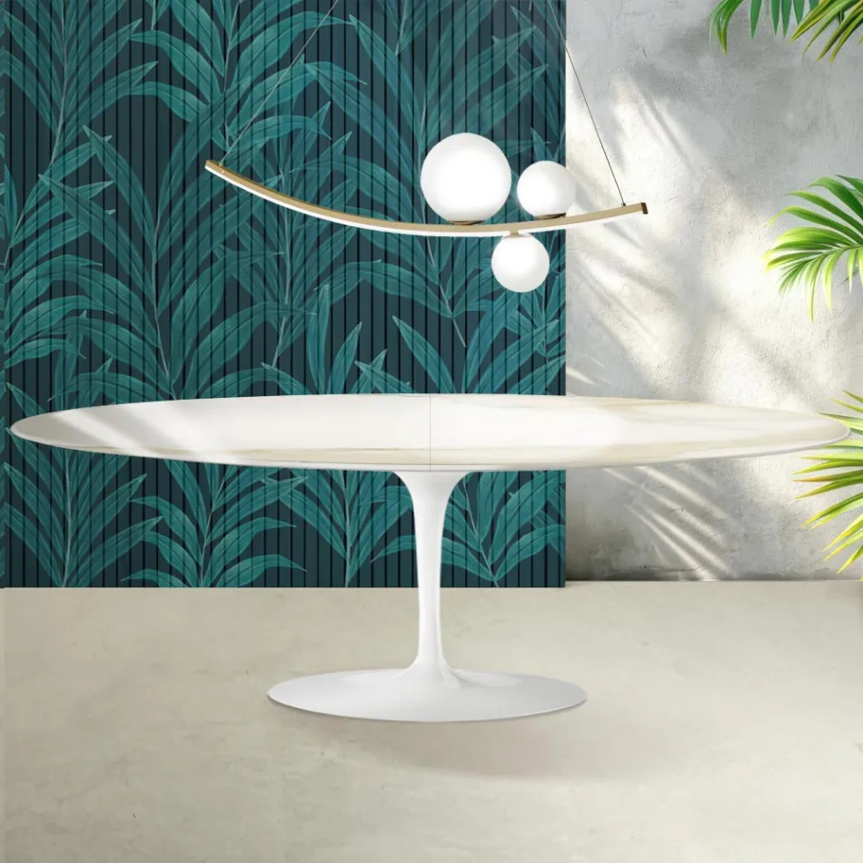Mesa Saarinen Tulip extensível de 74 cm em cerâmica Florim Calacatta Gold Gloss - Scarlet Viadurini