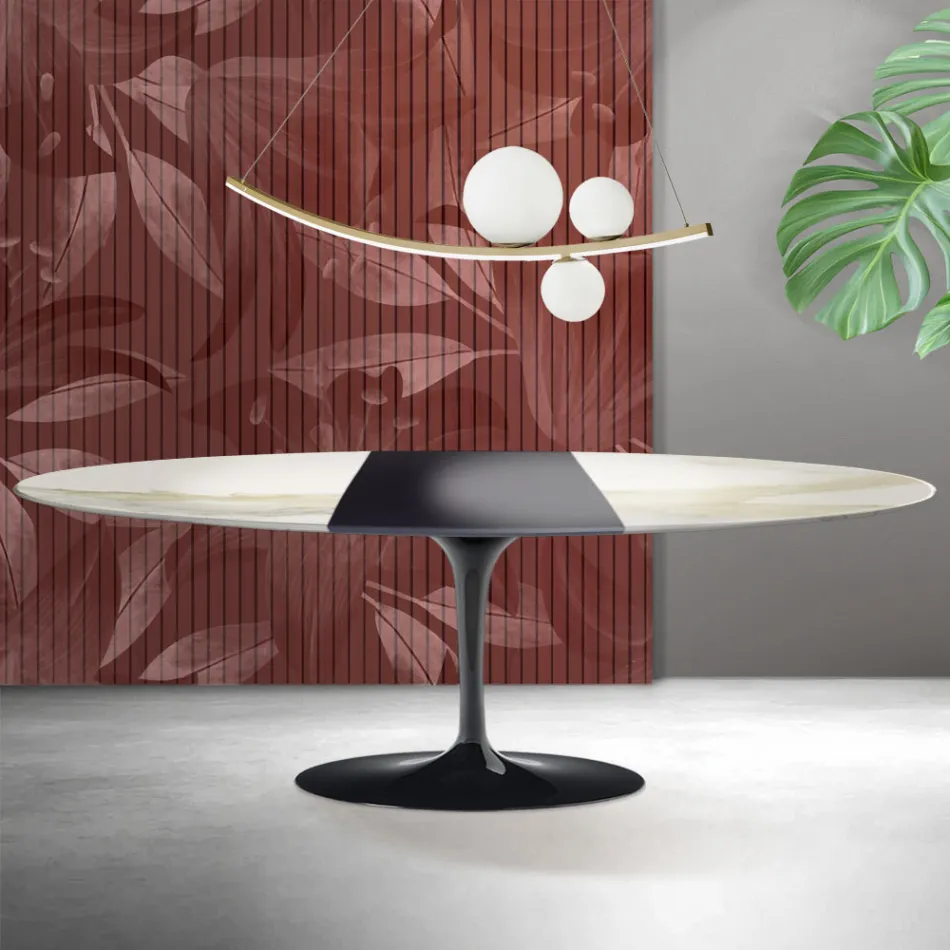 Mesa Saarinen Tulip extensível de 74 cm em cerâmica Florim Calacatta Gold Matt - Scarlet Viadurini