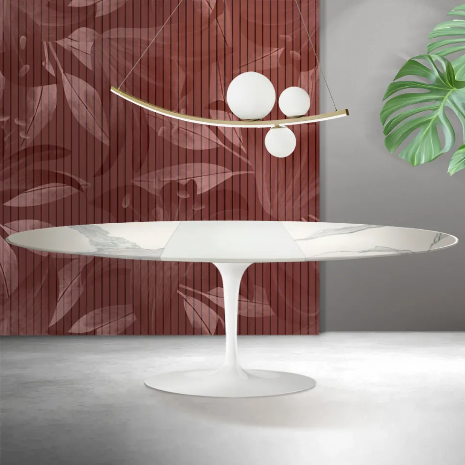 Mesa Saarinen Tulip extensível de 74 cm em cerâmica fosca Florim Statuario - Escarlate Viadurini