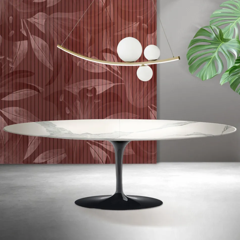 Mesa Saarinen Tulip extensível de 74 cm em cerâmica fosca Florim Statuario - Escarlate Viadurini